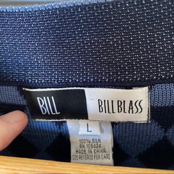 Vintage Bill Blass Knit Tunic Silk Blue Black Diamond Print Women L Runs Small‎ - Picture 4 of 7